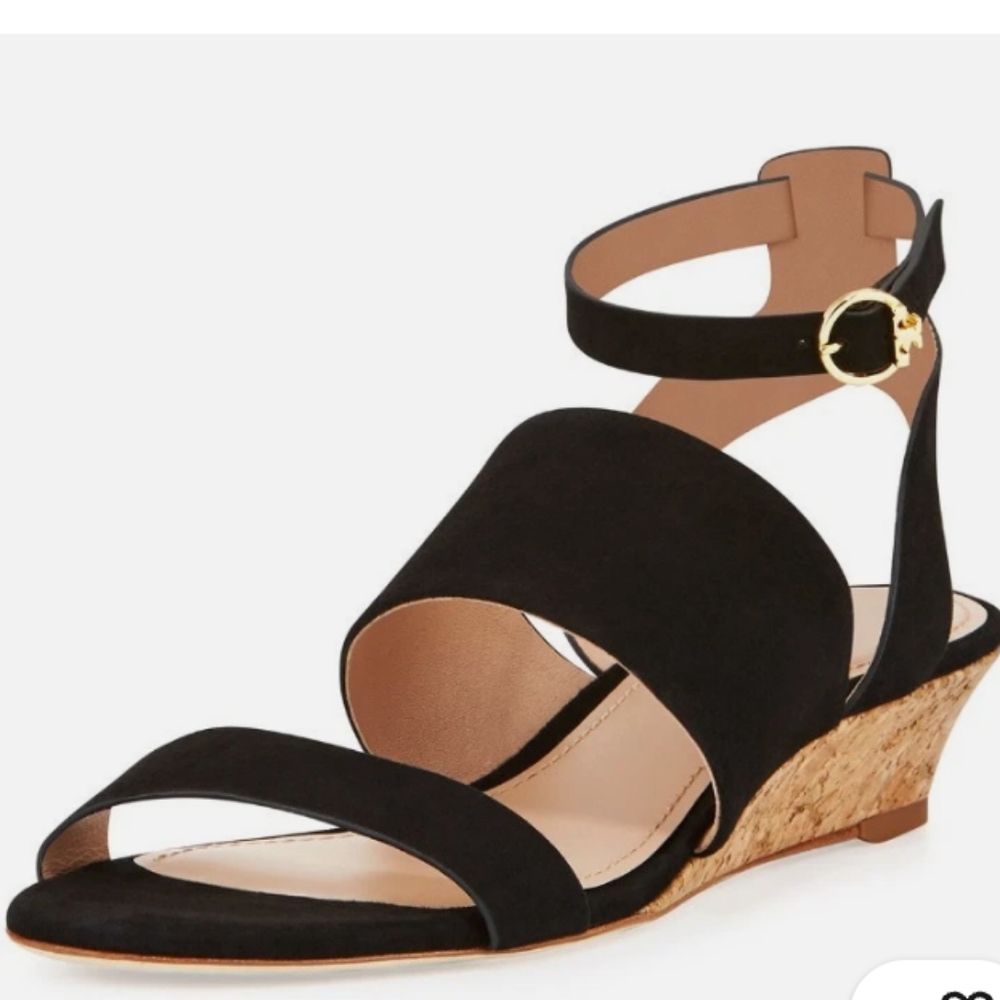 Tory Burch Black Suede Wedge Sandals.Very Good Condition.